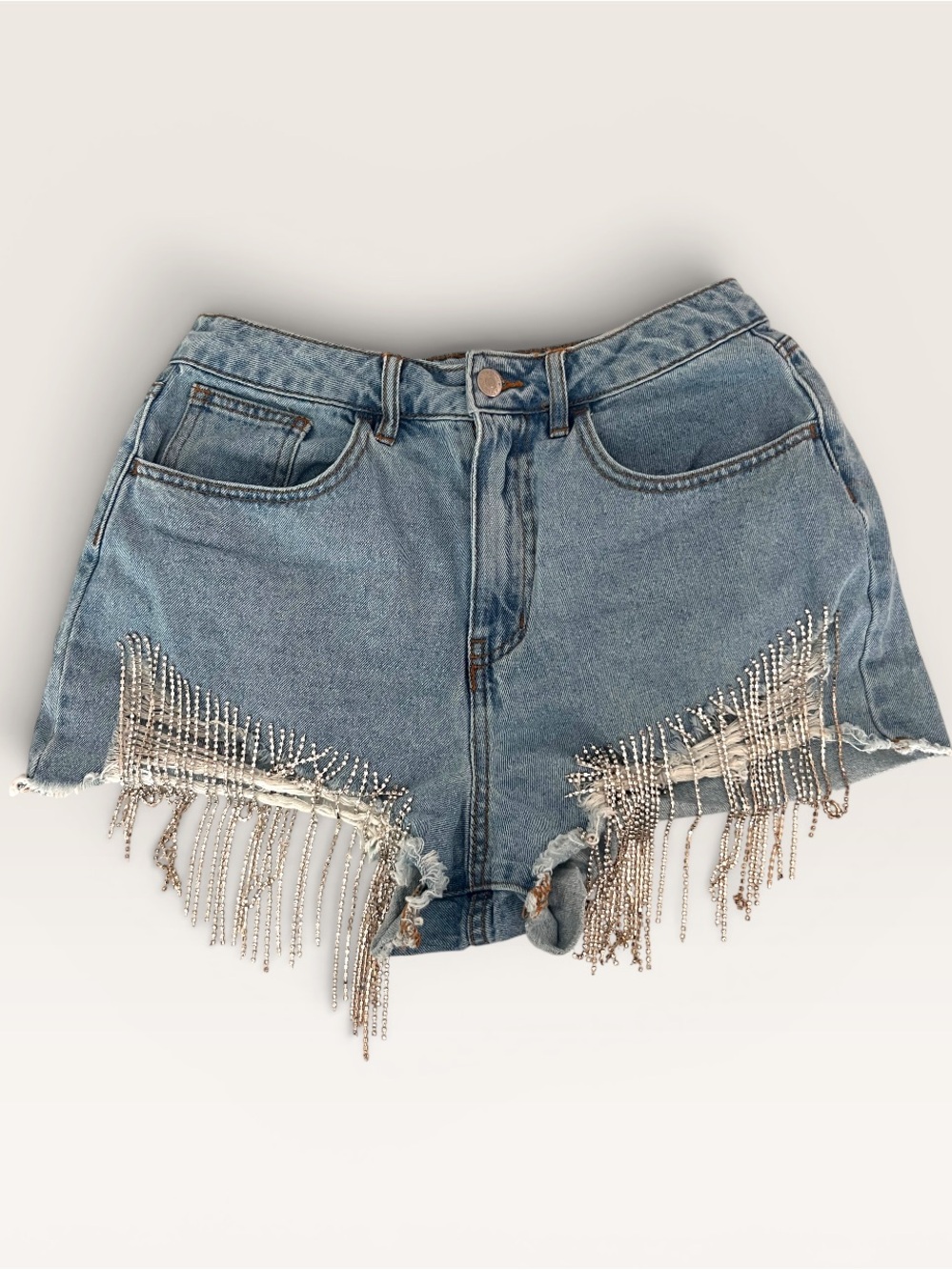 Forever 21 Fringe Rhinestone Chains Jean Shorts